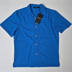 Kenneth Cole NY Techni-Cole Relaxed Fit Textured Woven Shirt Mens M Cobalt - NWT